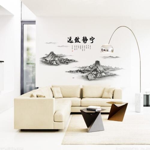 Chinese Mountains Poet Lettering Wall Sticker Living Room Office Oriental Words Wallpaper Poster Home Decor Wall Applique