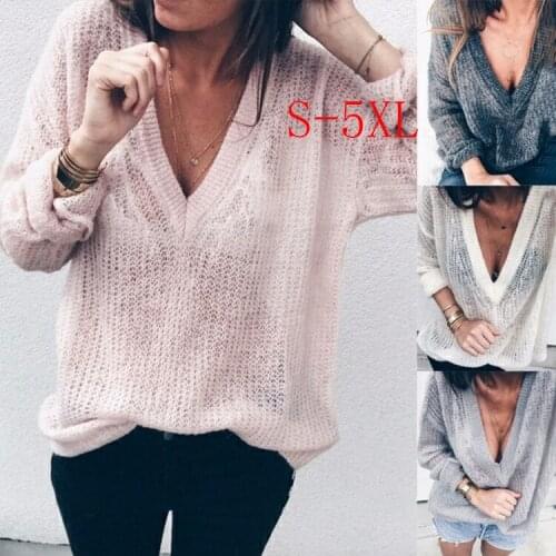 Autumn and Winter Women Sweaters Knitted Pullover Fashion Thin Long Sexy V-neck Female Sweaters