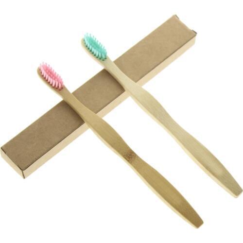 FDA BSCI FSC Certification 2Pcs/Set Natural Flat Bamboo Handle Colorful Bristle Portable Adult Women Girls Men Boy Toothbrush