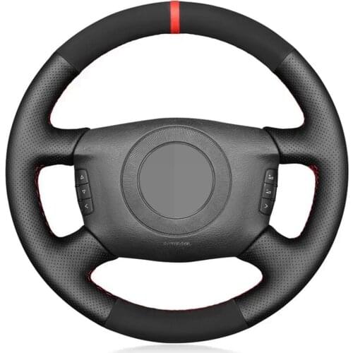 Hand-stitched Non-slip Black Genuine Leather Suede Car Steering Wheel Cover For Audi A4 A6 1999-2004 A8 A8 L Allroad 2001