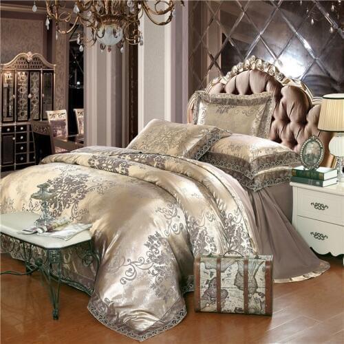 Luxury bedding set Flowers Jacquard Super King size bed set lace ruffles duvet cover bed sheet sets Wedding Decor
