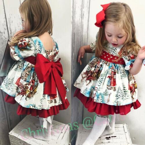 Christmas Princess Dress Toddler Girls Outfits Kids Baby Girl Bowknot Party 1-6T Baby Xmas Gown Formal Dress Costume