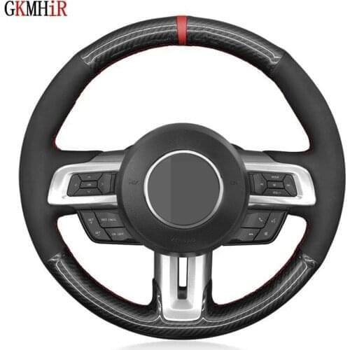 Hand-Stitched Black Carbon Fiber Suede Car Steering Wheel Cover For Ford Mustang 2015-2020 Mustang GT 2015 2017 2018 2019 2020