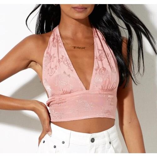 Wsevypo Halterneck Cropped Tops Women Backless Tie Up Tank Tops Summer Abstract Print/Flowers Pattern Deep V Tube Tops Vest