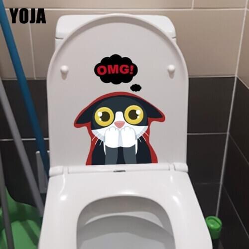 YOJA 25×20.7CM OMG! Cartoon Mouth Cat Creative Wall Stickers Funny Toilet Decals T1-2369