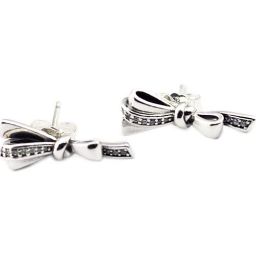 Authentic 925 Sterling Silver Earring Clear CZ Brilliant Bows Stud Earrings For Women Earing Fashion Jewelry brincos