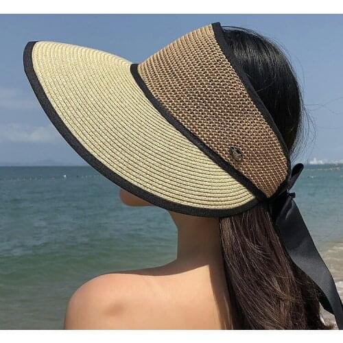 Sun hats for women Summer cap Straw hat visor Casual Wide Brimmed Floppy Foldable Solid Summer Sun Beach Hat T424