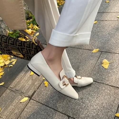 SKLFGXZY New European Style Women Shoes Fashion Casual Shoes Square Head Genuine Leather Party Shoes Cowhide Pumps