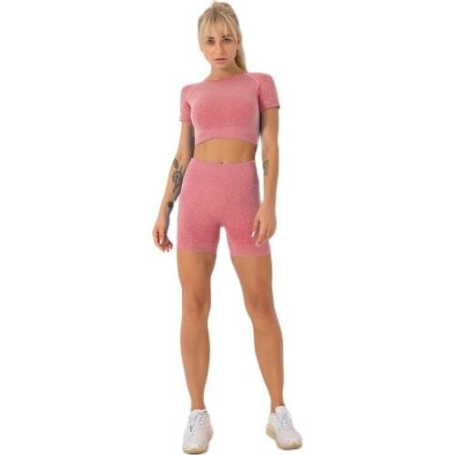 Women Seamless 2PCS Yoga Set Sports Shirt High Waist Fitness Gym Shorts Gym Set Running Sportswear Workout Clothes Sports Suits