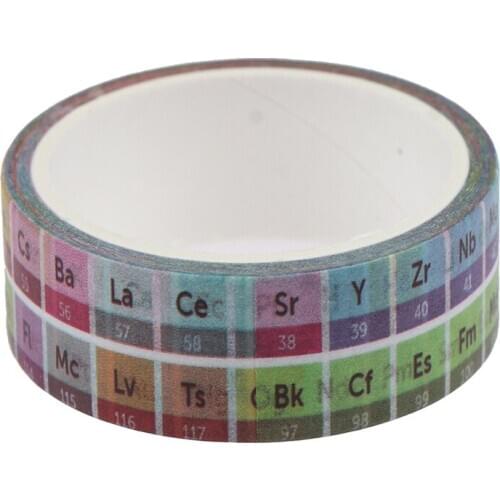 1 Roll DIY Periodic Table of the Elements Adhesive Tape Sticker Office Hand Tear Tape Decorative Stationery Stickers 15mm*5m