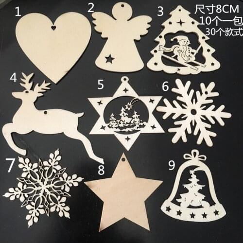 10cps Christmas Wood Pieces Snowflakes Ornaments Wooden Christmas Hanging Plaque Decoration for DIY Craft Xmas Decoration