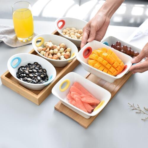 4pcs/set living room snack plate ceramic fruit platter fruit salad plate bowl candy melon nut plate with tray