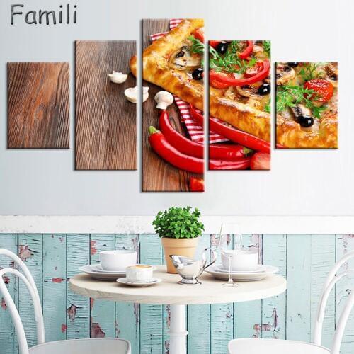 5pcs Home Decoration Print Poster Various Food Unframed Photo Wall Art Vegetables Fruit Bread Meat Pattern For Kitchen Wall Deco