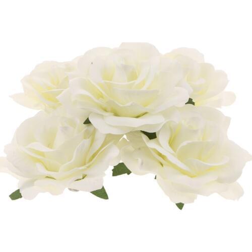 5Pcs Silk Rose Heads Artificial Flower Wedding Bride Bouquet Party Decor DIY Fake Plants
