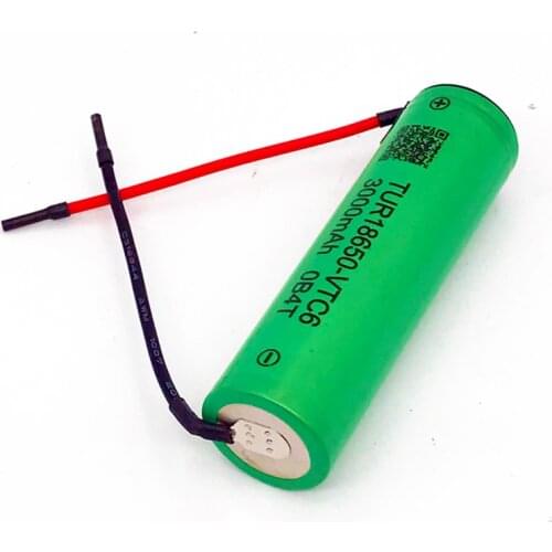 Turmera 18650 VTC6 3000mAh Battery 30A Welding Wire for 12V 16.8V 18V 21V 25V Electric Drill Screwdriver Battery and E-bike Use