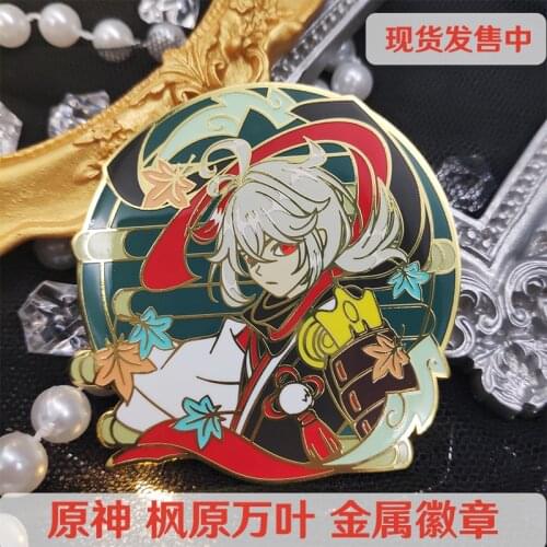 Anime Game Genshin Impact Kaedehara Kazuha Metal Badge Button Brooch Pins Bag Pendant Collection Medal Souvenir Gift