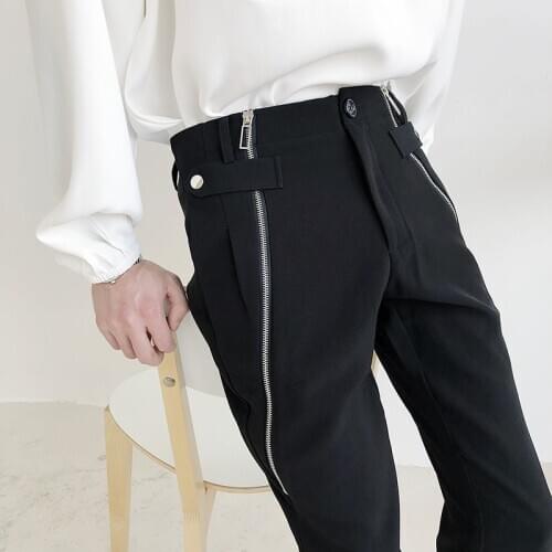 Free Shipping New fashion casual mens male Original zipper design sense cropped pants slim drape stylist pants trend trousers