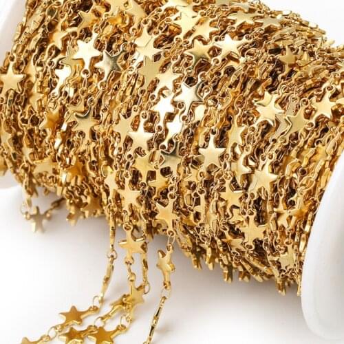 1 Meter Stainless Steel Gold Handmade Tone Circle Star Round Triangle Love Chain Necklace Making Jewelry Wholesale Lots Bulk