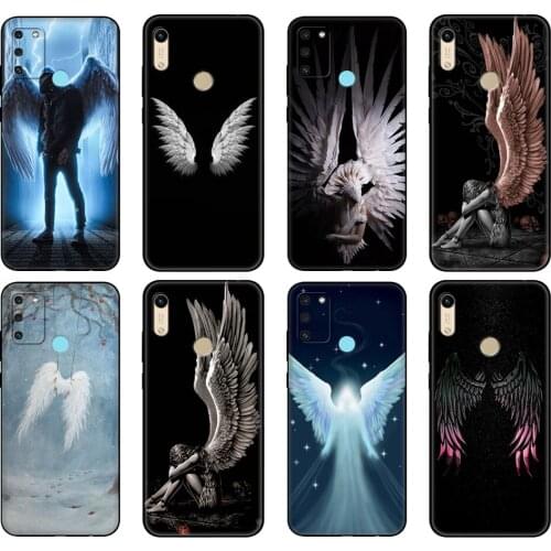 Black tpu Case For Honor 8a Prime 8s 9 10X Lite 9A 9C 9X Premium Pro 9S Case Cover Fallen Angel Wings Art