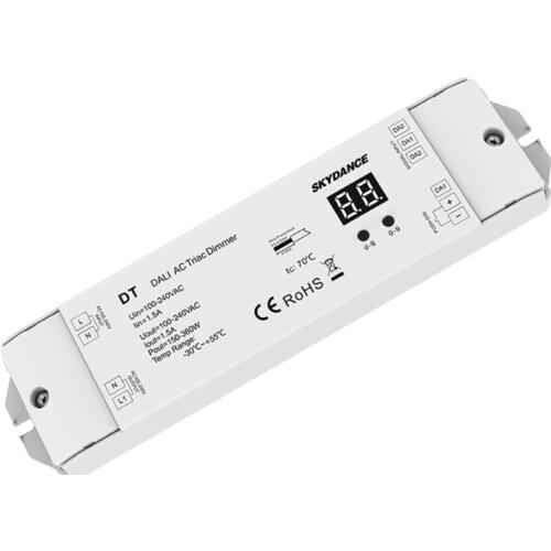 DT 1CH*1.5A AC Triac DALI Dimmer 1 DALI Address 1 Channel Output Leading Edge or Trailing Edge Numeric Display SkyDance