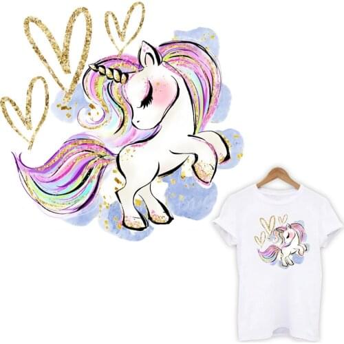 DIY Cartoon Unicorn Heat Transfer Sticker For Vogue Girl Clothing Patch 1 Piece. T473