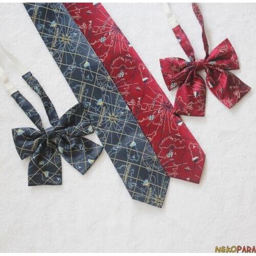 World Map Embroidery Necktie Neck Bow Bowtie Cute Japanese School Girls JK Uniform Student Necktie 2 Colors Cosplay