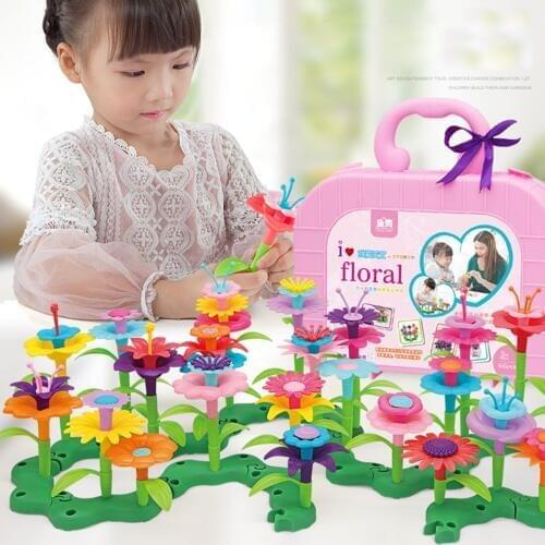66pcs DIY Flower Garden Building Blocks Floral Arrangement Assembly Educational Toys With Carrying Box Kids Christmas Gifts 2019