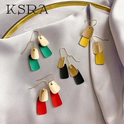 KSRA 2020 New Korean Trendy Geometric Dangle Earrings Women Fashion Colorful Metal Statement Drop Earrings Jewelry
