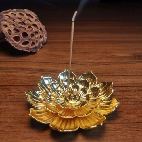 Incense Burner Delicate Decorative Alloy Nasturtium Lotus Censer Stick Holder Sandalwood Coil Base Temples Home Decoration