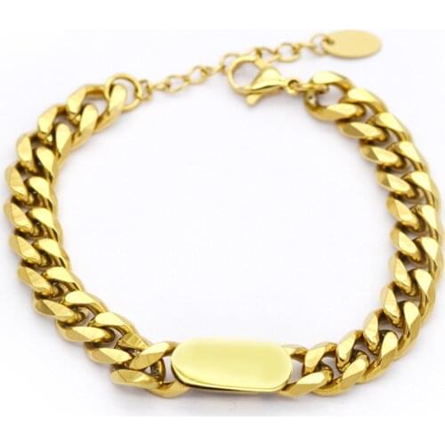 Chunky Statement Thick Curb Cuban Link Chain Bracelets Bangles For Women Stainless Steel Gold Geometric Bracelet pulseras mujer