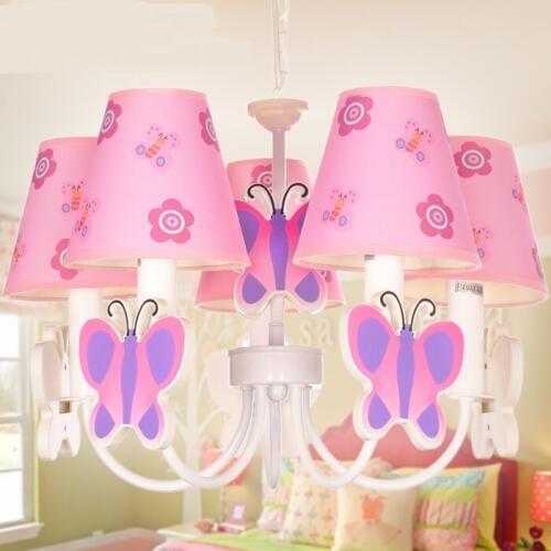 Cartoon light princess chandelier Mediterranean 3/5 head girl children lamp house lighting pink butterfly bedroom lampLU721173