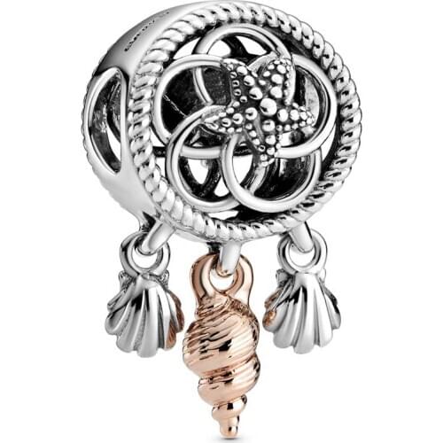 Original Rose Openwork Seashell Dreamcatcher Pendant Beads Fit 925 Sterling Silver Charm Bracelet Diy Jewelry