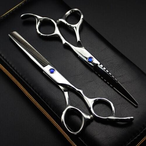 Professional japan 6cr 6 '' blue gem hair scissors cutting barber makas haircut scissor thinning shears hairdressing scissors