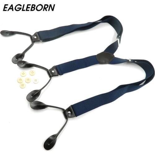 2021 High elasticity gentlemans suspender luxury brace strap 6 clips synthetic leather cross 6 buttons gift for adult fashion