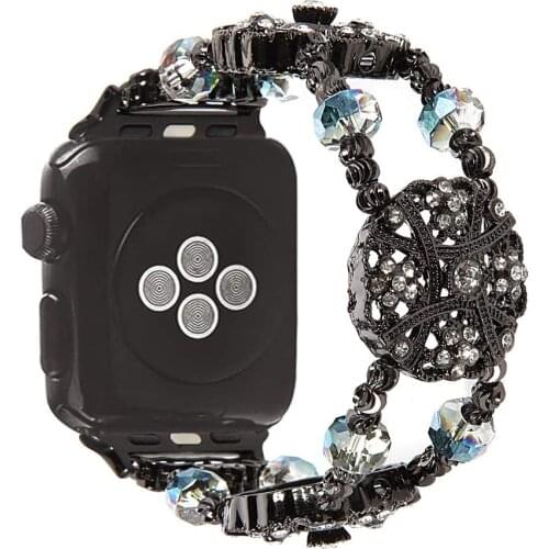 Luxury metal strap compatible Apple watch 44mm 42mm 40mm 38mm Elastic wristband for iwatch 6 5 4 3 2 1SE Hand-beaded metal strap