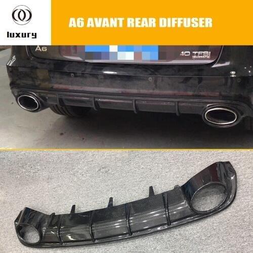 RS6 Style Carbon Fiber Rear Bumper Diffuser with Exhaust tips for Audi A6 Avant 2018 ( Can't fit Sedan & Allroad )