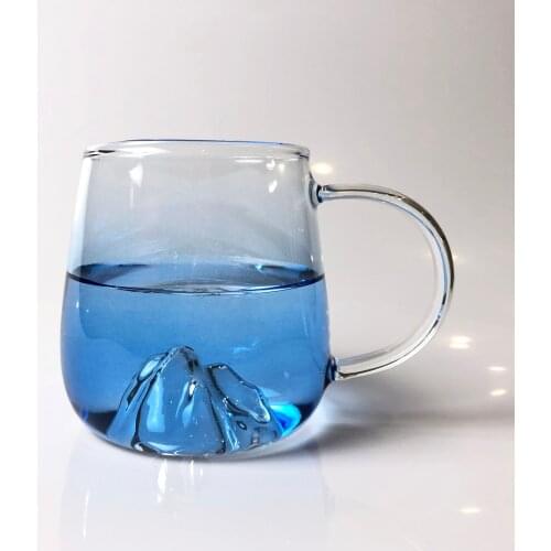 Ice Mountain Glass Mug Cold Water Tea Cup With Blue Gradient Heat Resistant
