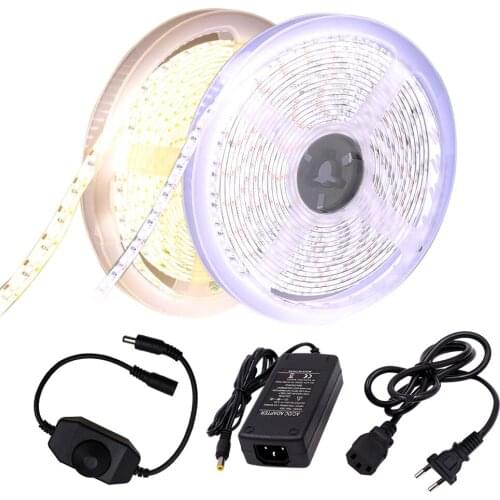 DC12V 5M LED Strip Light 3014 SMD 204led/m Warm White/Cold white + Dimmer + 5A Power Adapter Flexible 1020Leds Rope Light