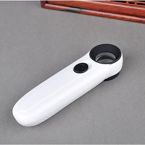 40X 21mm Optical Lens Straight Handle Magnifying Glass with 2 LED Lights Pocket Magnifier Illuminated Loupe for Reading