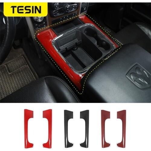 TESIN Interior Mouldings Car Front Cup Holder Side Panel Decoration Cover Stickers For Dodge RAM 1500 2010-2017 Car Accessories