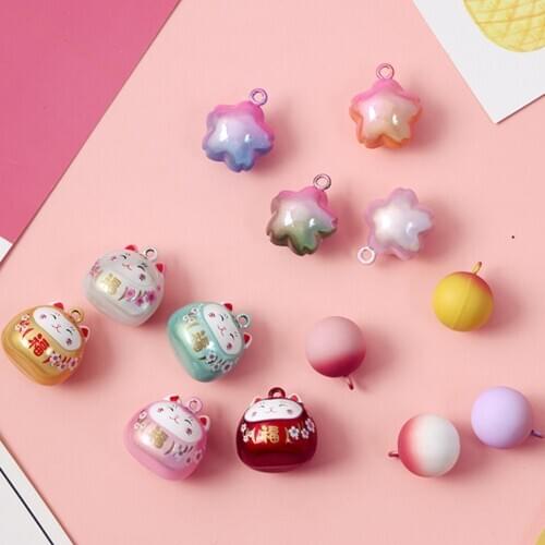 Japanese Cute Lucky Cat Water Sound Bells Charms DIY Beads Cherry Flower Pendant for Jewlery Making Bracelet Necklace Keychains