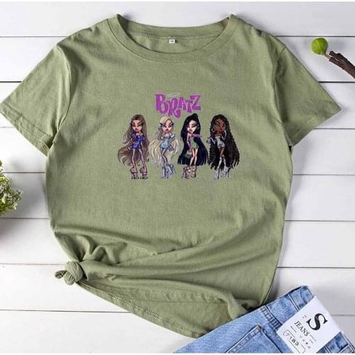 Cartoons Graphics T-shirt Femme Cute Print Pattern Cotton Women TShirt Aesthetic Fashion Round Neck T Shirts Women Goth Tops