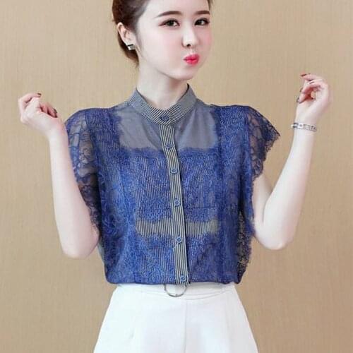 Womens Spring Summer Style Blouse Shirt Womens Lace Patchwork Sleeveless Embroidery O-neck Temperament Tops DD8377