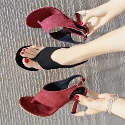 Women Sandals Pumps Shoes Fashion Summer New Plus Size Flock Clip Toe 8cm High Heels Sexy Ladies Solid Party Female Shoes 35-42