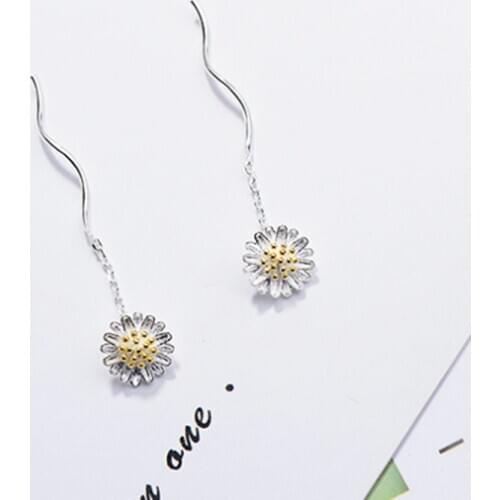 OBEAR Siver Plated Plant Gold Color Daisy Drop Earrings Fashion Dangle Ear For Women Fine Jewelry Gift