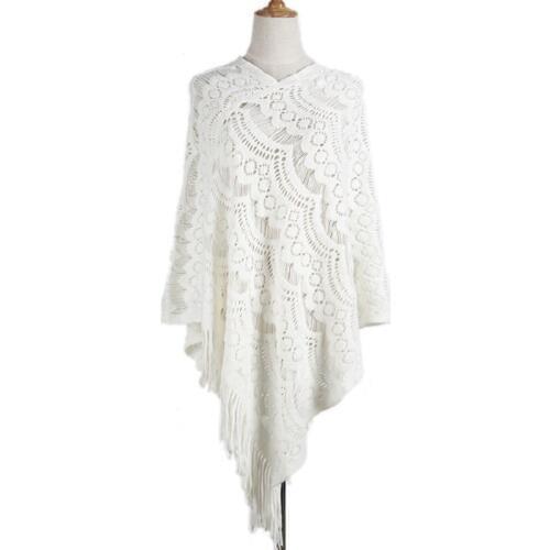 Loose Cloak Casual Autumn Winter Lace Hollow Out Tassel Sweater Women Solid Knitted Sweaters Warm Long Sleeve Pullover Sweater