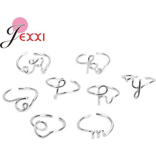 High Quality 925 Sterling Silver Open Rings For Women Cubic Zircon Initial Letter Simple Ring A-Z Any Alphabet Finger Band Rings