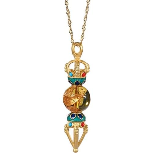 S925 sterling silver gold-plated cloisonne natural Mexican blue amber personalized Phoenix Vajra womens necklace
