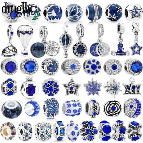 10pcs/lot Dark Blue Star Moon Beaded Ice Blue Starry Sky Dangle Charm Crown Pendant Fit Brands Bracelets Diy Jewelry Making