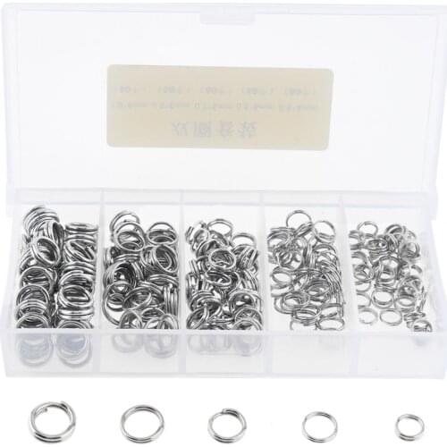 250pcs Stainless Steel Double Loop Fishing Ring Split Clip Swivel Quick Change Hook Connector with Box